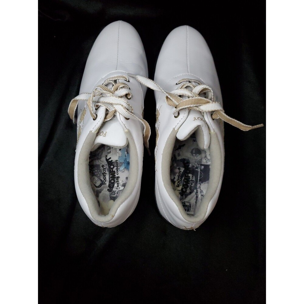 Footjoy Golf Shoes 7.5 M Extra Comfort Sneakers White Leather 98530 W/Accessory - Picture 7 of 11
